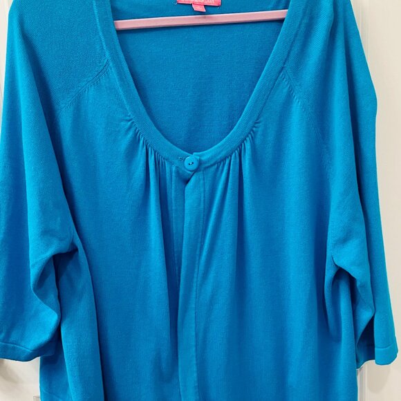 Woman Within Single Button Cardi- Turquoise 2X - Picture 3 of 7